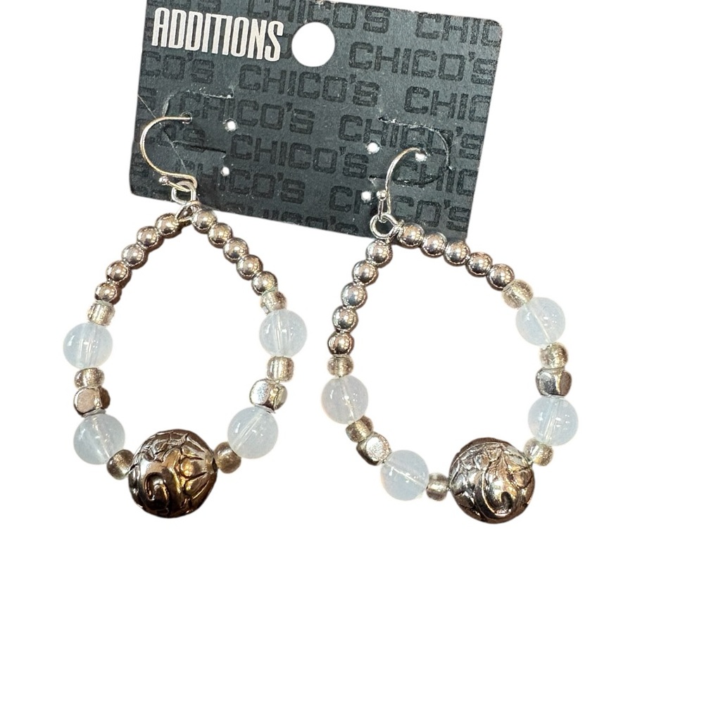 CHICO'S  "Additions" Beaded Silver Toned w/ Translucent Beaded Hoop Earrings